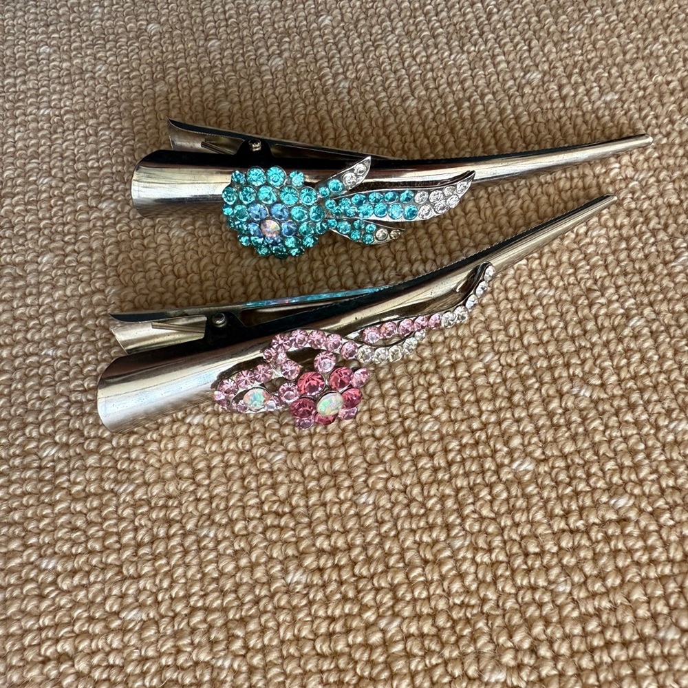 Crystal Accent Hair Clips - Pink and Turquoise